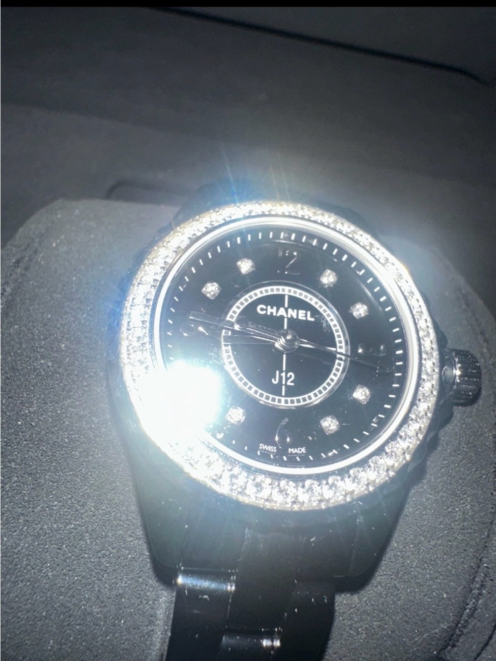 CHANEL J12 Black Ceramic Watch with Diamond Bezel 29mm